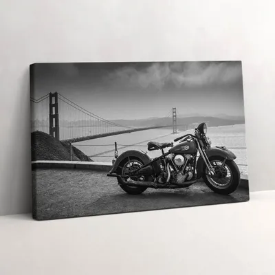 Produktbild von Motorrad und die Golden Gate Bridge – Leinwandbild Wandbild – 60x40 cm – Leinwandbilder – Wandbilder – Schlafzimmer – Flur