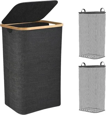 Produktbild von Kompakter Waschbeutel 100L Schwarz - Mit Deckel und Entfernbarem Beutel
