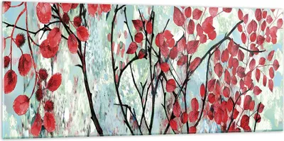 Produktbild von Bilder auf glas - Einteilig - Rot Blätter Zweige - 120x50cm - Glasbilder - Wandbilder - Bilder - zum Aufhängen bereit - Wanddekoration aus Glas - Glas Bilder - Wandbild auf Glas - GAB120x50-4508
