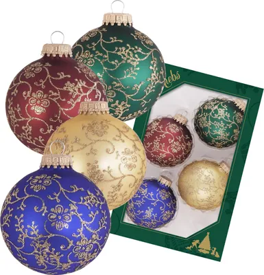 Produktbild von Krebs Glas Lauscha Weihnachtsbaumkugeln 4er Set - Traditionell mit Glitter - aus Glas - ca. 7 cm