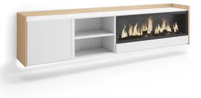 Produktbild von TV-Möbel Holzeffekt weiß und eiche 212x35x50cm Kamin mit Feuereffekt