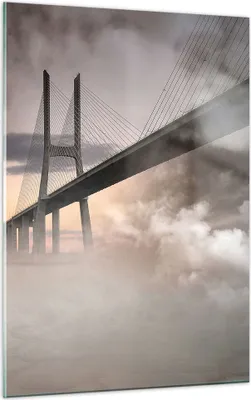 Produktbild von Bilder auf glas - Einteilig - Brücke Nebel Wasser - 50x70cm - Glasbilder - Wandbilder - Bilder - zum Aufhängen bereit - Wanddekoration aus Glas - Glas Bilder - Wandbild auf Glas - GPA50x70-3525