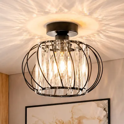 Zdjęcie produktu dla ZMH Kryształowa lampa sufitowe 25cm czarna metalowa lampa sufitowa E27 lampa korytarzowa oświetlenie wewnętrzne dla kuchni salonu hotelu, productTiles.product.images.aiGenerated