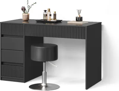 Produktbild von Schminktisch Livinity Allia Schwarz 120 cm mit Hocker, Model 52466