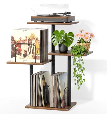 Produktbild von Plattenregal mit Vinyllagerung - Plattenspieler Halter - Holz Tisch für LPs