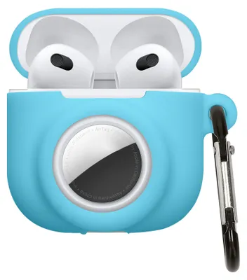 Immagine prodotto di Custodia protettiva 2 in 1 kwmobile per Apple AirPods 4 - Custodia in silicone per auricolari compatibile con AirTag - Custodia antiurto con moschettone - Azzurro