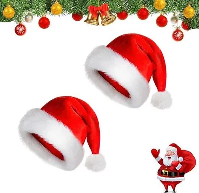 Produktbild von Famanu Weihnachtsmütze Set von 2 - Rote Plüschmützen für Erwachsene
