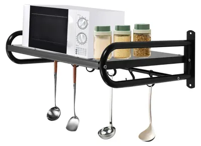 Immagine prodotto di Scaffale per forno a microonde, montaggio a parete, design salvaspazio, nero