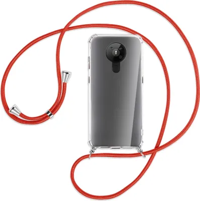 Produktbild von Handykette Backcover-Schutzhülle mit Band (Metall silberfarben) für Nokia 5.3 - rot