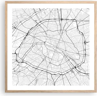 Produktbild von Gerahmtes Poster - Rahmen in heller Eiche - Stadt Karte Paris - 60x60 cm - Wand Bild - Wanddeko - Wandbilder - Kunstposter - Wandposter - Bilderrahmen - Bilder - Kunstdruck - P2NAC60x60-4868
