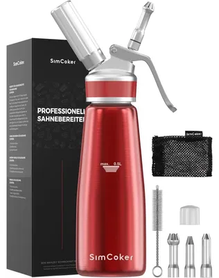 Produktbild von Sahnespender 500ml Aluminium mit 3 Spritztüllen und Reinigungsbürste Rot
