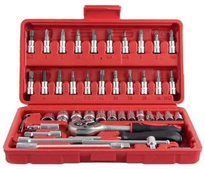 Produktbild von Ratsche 1/4 Zoll, 46-teilig, metrische und Zoll-Steckschlüssel, kompakte Werkzeugset für Autoreparatur