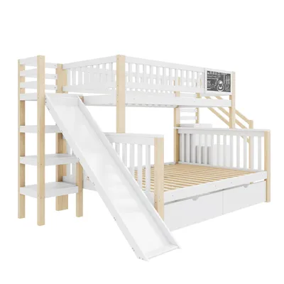 Produktbild von Kinderbett,Etagendoppelbett,mit Graffiti-Brett,multifunktionales Kinderbett,mit Treppe und Aufbewahrungsschränken,Mit Rutsche und kleiner Tafel