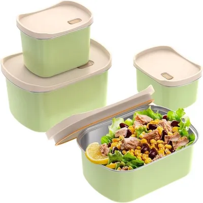 Set von 4 RVS Lunchboxen, auslaufsichere und wiederverwendbare Bento-Boxen für Zuhause, Schule und Reisen - 450 ml, 550 ml