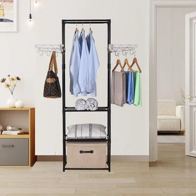 Produktbild von Famanu Kleiderständer Freistehender Kleiderhaken - 175 cm, Stahl, Schwarz