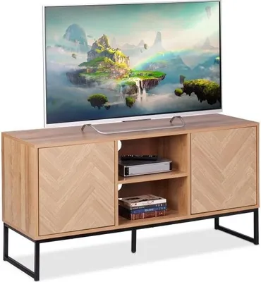 Produktbild von Retro-Design TV-Lowboard Holzoptik Metallrahmen, 127.5x44.5x14cm, 4 Fächer