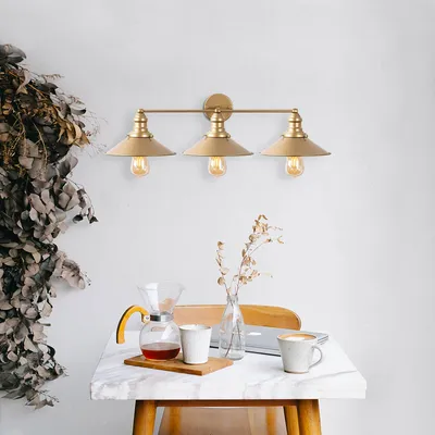 Obrázok produktu pre Opviq, kovová nástenná lampa, zlatá, 75 x 27 x 20 cm | kovový kryt Ø 24 cm, výška 17 cm | 3 x E27, max. 40 W | IP20, priemyselný dizajn, ideálna do moderných interiérov.