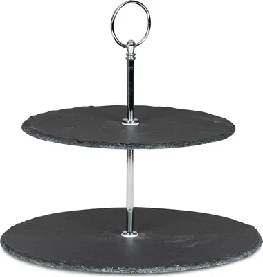 Produktbild von Etagere Schiefer 2 Platten 24cm Hoch 2-Stöckig Tischdeko Obst Servierplatte Deko