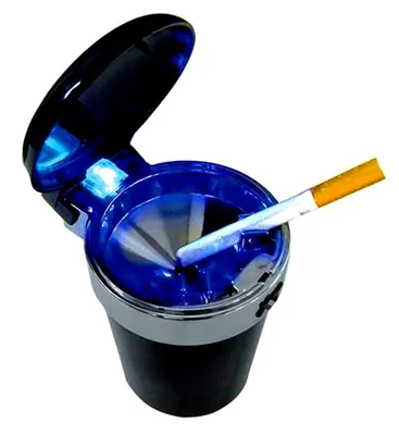 Produktbild von Sturmaschenbecher mit Deckel und blauer LED Aschenbecher Windaschenbecher