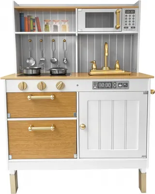 Produktbild von 4iQ Spielküche Spielzeug Küche aus Holz für Kinder LittleChef 2 Colours 70x30x89 cm Braun mit Zubehör