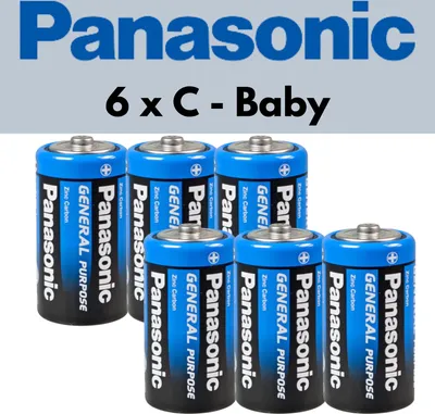 A group of Panasonic C batteries on a white background.