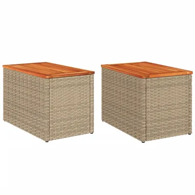 Produktbild von vidaXL Garten-Beistelltische 2 Stk. Beige 55x34x37 cm Poly Rattan Holz