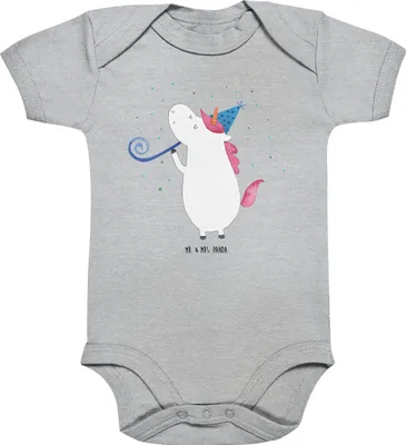 Produktbild von Mr. & Mrs. Panda Strampler Baby Einhorn Party 1. - 3. Monat - Heather Grey - Geschenk, babykleidung body, Fest, Unicorn, Einhörner, Club, Babybody, Kurzarmbody, Alkohol