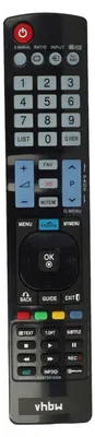 A black remote control with various buttons.