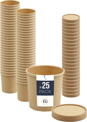 Immagine prodotto di BenBow contenitore monouso in carta kraft con coperchio 25 x 470 ml