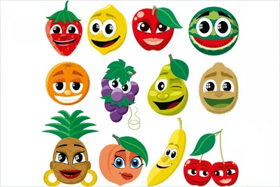 Produktbild von Wallario selbstklebendes Poster - Obst-Smilies im Comic-Stil - Lustige Früchte, Größe: 100 x 150 cm