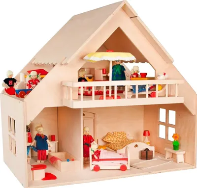 Produktbild von Puppenhaus mit Balkon, ohne Möbel und Zubehör natur