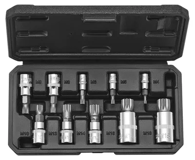 Image de VEVOR XZN Dreikant Spline Bit Jeu de clés à douilles, 10 pièces M4 - M18, acier Cr-V de haute qualité, entraînements 1/4 pouce, 3/8 pouce et 1/2 pouce