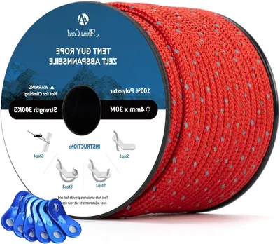Productafbeelding van Reflecterende Tenttouw 4mm 30M met 6 Aluminium Spanners voor Tent, Kamperen, Zonnescherm