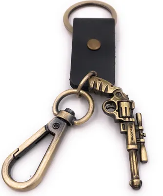 Produktbild von Onwomania Schlüsselanhänger Pistole Revolver Waffe Gewehr bronze Leder Anhänger Keychain