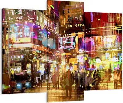 Produktbild von Bild auf Leinwand - Leinwandbild - Street Lichter Nacht Illustration - 130x100cm - Wand Bild - Wanddeko - Leinwanddruck - Bilder - Kunstdruck - Leinwand bilder - Wandkunst - CB130x100-3199