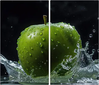 Produktbild von Spritzschutz Herdabdeckplatte Schneidebrett aus Glas Apfel im Wasser 2-Teilig (60x52cm)