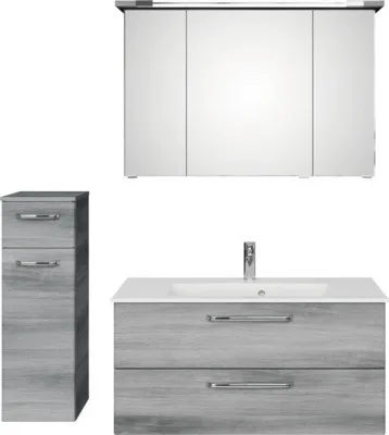 Produktbild von Badmöbel-Set Pelipal Kumba BxHxT 137 x 200 x 50 cm Frontfarbe graphit struktur quer 4-teilig mit Mineralguss-Waschtisch