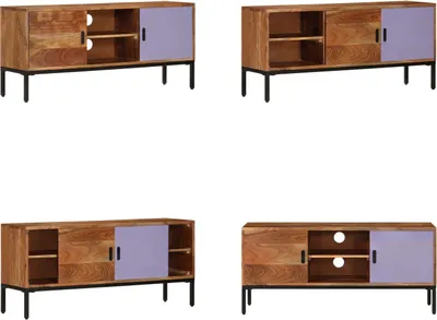 Imagen del producto de vidaXL Mueble de TV color miel y gris, 110x30x50 cm, madera maciza de acacia - Mueble de TV - Muebles de TV - Soporte para TV - Mesa para TV