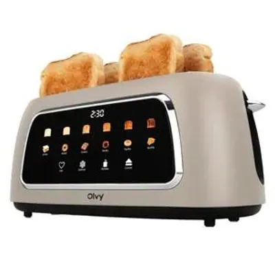 Productafbeelding van Olvy Broodrooster, 4 sleuven, lange sleuven, digitaal display met timer, 6 bruiningsgraden, brede sleuven, ontdooifunctie en opwarmfunctie, 1500W, beige