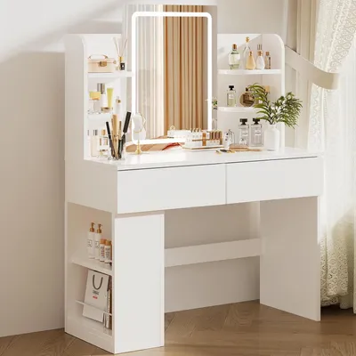 Immagine prodotto di Comò da trucco con illuminazione, specchio, 3 temperature di colore, 2 cassetti, bianco