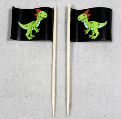 Produktbild von Party-Picker Flagge grüner Dino Papierfähnchen in Spitzenqualität 25 Stück Beutel