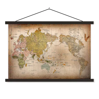 Produktbild von MuchoWow® Textilposter Klassische Weltkarte der Verteilung der menschlichen Rassen 60x40 cm mit schwarzem Rahmen - Hölzernes
