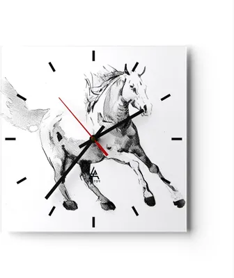 Produktbild von Wanduhr - Quadrat - Glasuhr - Pferd Galopp Tier - 30x30cm - Schleichendes Uhrwerk - Lautlos - zum Aufhängen bereit - Dekoration Modern - Wanddekoration aus Glas - C3AC30x30-5117
