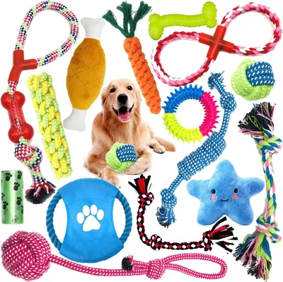 Imagen del producto de Juego de juguetes para perros, de 15 piezas, que incluye juguetes para masticar y mordedores, apto para perros pequeños y medianos, ideal para el entrenamiento