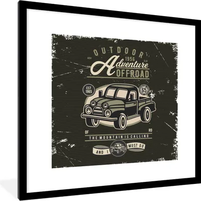 Produktbild von MuchoWow® MuchoWow® Gerahmtes Poster Auto - Retro - Briefe - Zeichnung 40x40 cm - Poster mit zchwarzem Bilderrahmen - Poster - Plakat im Rahmen