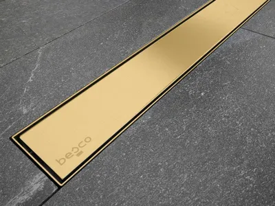 Produktbild von ECOLAM Duschrinne VIRGO Ablaufrinne Bodenablauf Duschablauf Siphon Dusche Rost Edelstahl 80 cm golden gebürstet