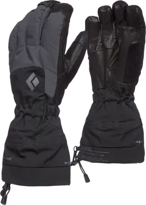 Schwarze Aufstiegs-Handschuhe "Soloist Gloves" von Black Diamond; mit gepolstertem Handrücken und elastischem Bündchen.