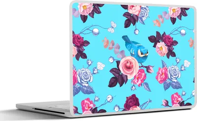 Produktbild von MuchoWow® Laptop Aufkleber Sticker Cover Vogel - Blumen - Muster 36.5x27.5 cm - Laptop-Sticker