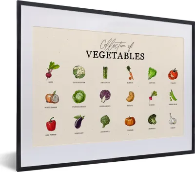 Produktbild von MuchoWow® Gerahmtes Poster Gemüse - Küche - Lebensmittel 40x30 cm - Poster mit Schwarzem Bilderrahmen Wandposter Rahmen Foto Bilder - Bilderrahmen - Poster im Rahmen