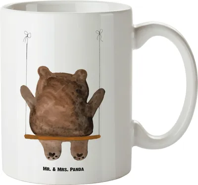 Produktbild von Mr. & Mrs. Panda Pott Bär Schaukel - Weiß - Geschenk, steingut tasse, Verlust Trauer Trauergeschenk Traurig Trösten Trost Liebeskummer Liebe Verliebt, Keramiktasse, Teddy